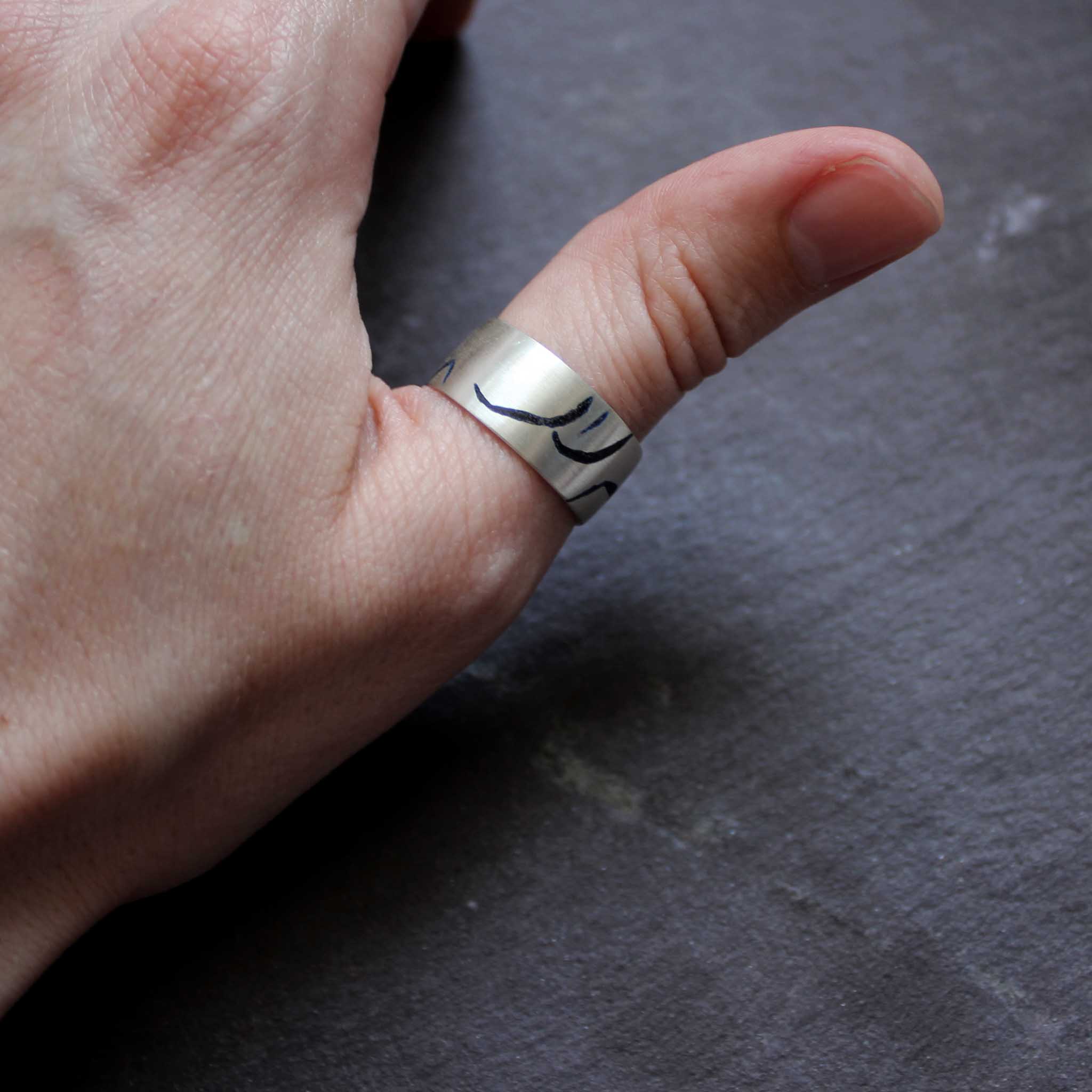Sterling Silver and Black Enamel Inlay Ring